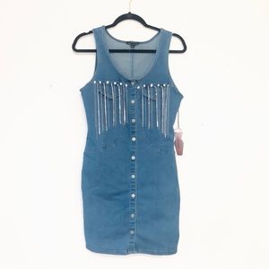 NWT Denim Mini Dress with Fringe